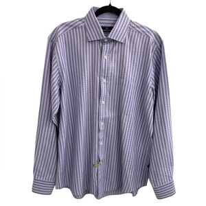 Men's Bugatchi Uomo Long Sleeve Button-down Shirt With Purple Abstract Pattern